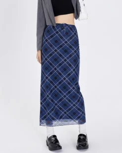 Skirts*Boogzel Clothing Best In Class Plaid Maxi Skirt in Blue