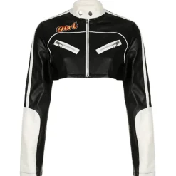 Coats & Jackets*Boogzel Clothing Biker Girl Leather Cropped Jacket Black/white