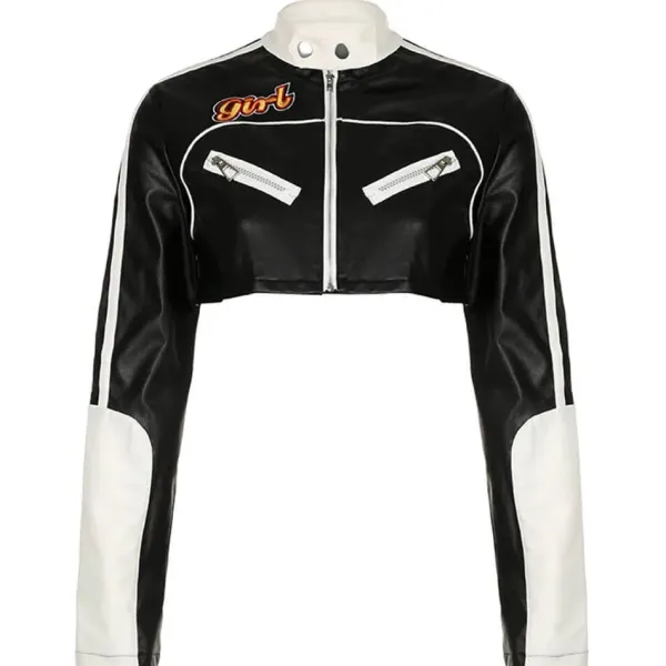 Coats & Jackets*Boogzel Clothing Biker Girl Leather Cropped Jacket Black/white