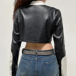 Coats & Jackets*Boogzel Clothing Biker Girl Leather Cropped Jacket Black/white