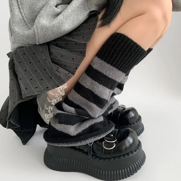 Other*Boogzel Clothing Black & Grey Striped Leg Warmers