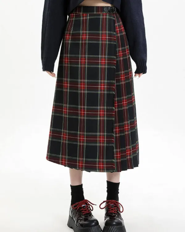Skirts*Boogzel Clothing Black and Red Plaid Midi Skirt Red/black