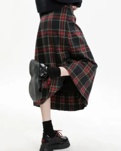 Skirts*Boogzel Clothing Black and Red Plaid Midi Skirt Red/black