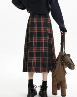Skirts*Boogzel Clothing Black and Red Plaid Midi Skirt Red/black
