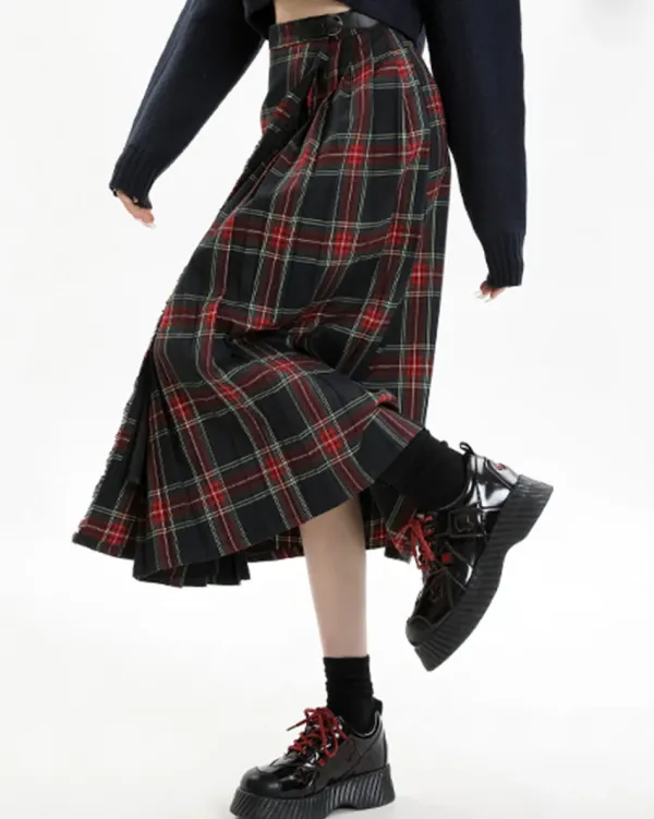 Skirts*Boogzel Clothing Black and Red Plaid Midi Skirt Red/black