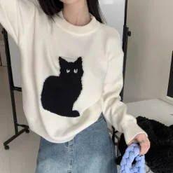 Sweaters*Boogzel Clothing Black Cat Aesthetic Sweater