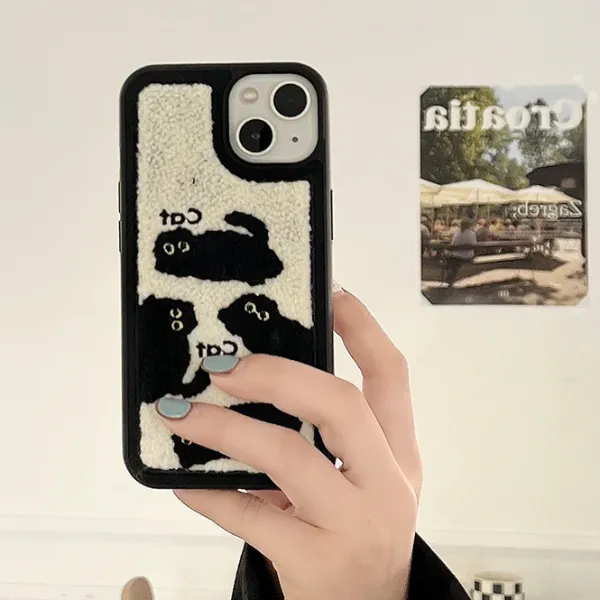 Iphone Cases*Boogzel Clothing Black Cat Embroidered iPhone Case Black/white