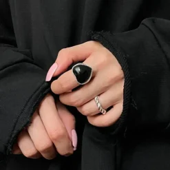 Rings*Boogzel Clothing Black Heart Chunky Ring Silver