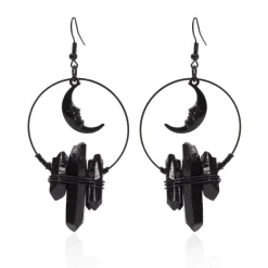 Earrings*Boogzel Clothing Moon Witch Crystal Earrings Black