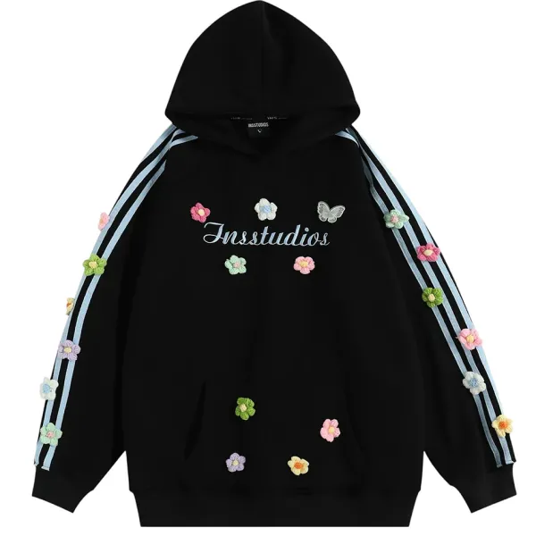 Hoodies*Boogzel Clothing Blokette Aesthetic Floral Embroidery Hoodie