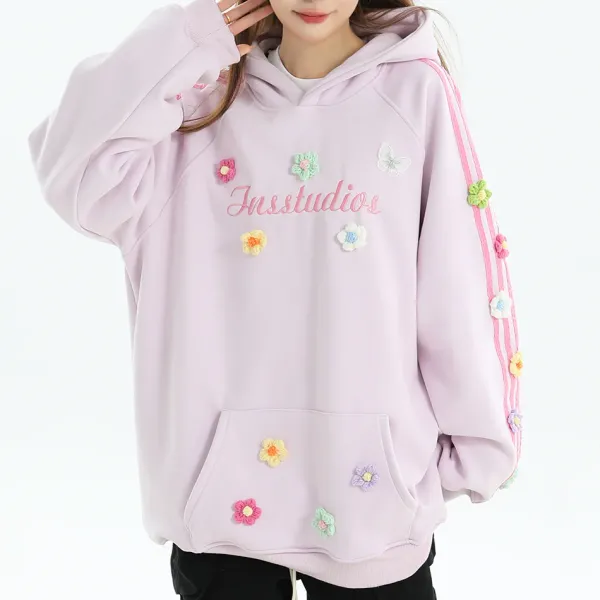 Hoodies*Boogzel Clothing Blokette Aesthetic Floral Embroidery Hoodie