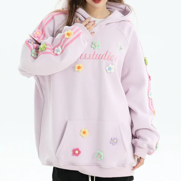 Hoodies*Boogzel Clothing Blokette Aesthetic Floral Embroidery Hoodie
