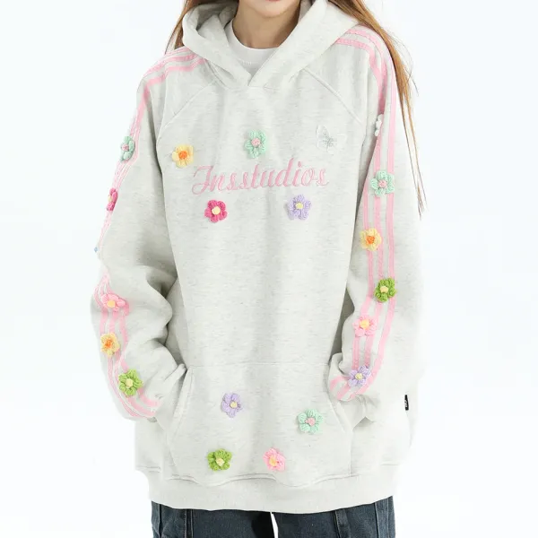 Hoodies*Boogzel Clothing Blokette Aesthetic Floral Embroidery Hoodie