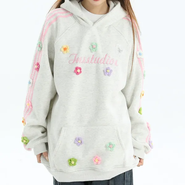 Hoodies*Boogzel Clothing Blokette Aesthetic Floral Embroidery Hoodie