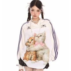 Sweatshirts|Long Sleeve Tops*Boogzel Clothing Blokette Aesthetic Kitten Print Jersey