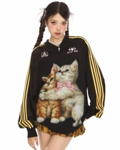 Sweatshirts|Long Sleeve Tops*Boogzel Clothing Blokette Aesthetic Kitten Print Jersey