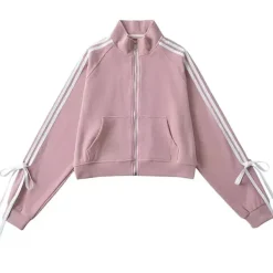 Sweatshirts*Boogzel Clothing Blokette Bows Side Stripe Zip Up Sweatshirt