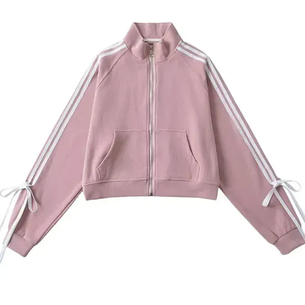 Sweatshirts*Boogzel Clothing Blokette Bows Side Stripe Zip Up Sweatshirt