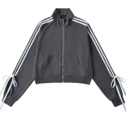 Sweatshirts*Boogzel Clothing Blokette Bows Side Stripe Zip Up Sweatshirt