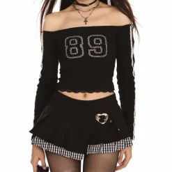 Y2K Tops|Long Sleeve Tops*Boogzel Clothing Blokette Jersey-Style 89 Rhinestone Top