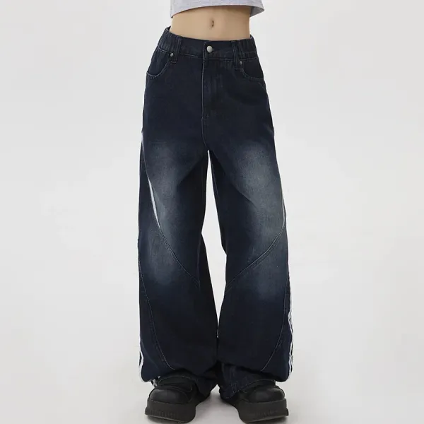Jeans*Boogzel Clothing Blokette Side Stripe Wide-Leg Jeans Blue