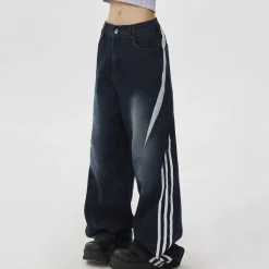Jeans*Boogzel Clothing Blokette Side Stripe Wide-Leg Jeans Blue