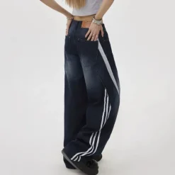 Jeans*Boogzel Clothing Blokette Side Stripe Wide-Leg Jeans Blue