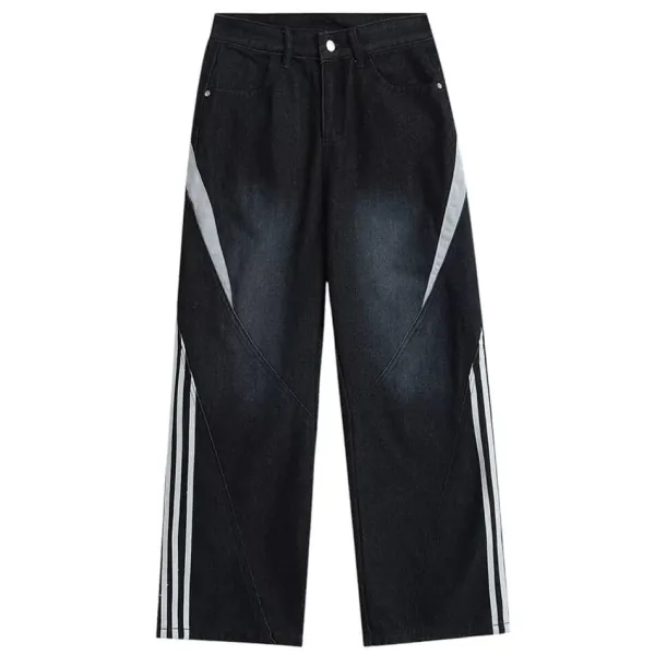 Jeans*Boogzel Clothing Blokette Side Stripe Wide-Leg Jeans Blue
