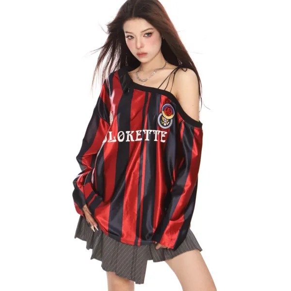 Sweatshirts|Long Sleeve Tops*Boogzel Clothing Blokette Striped Off-Shoulder Jersey
