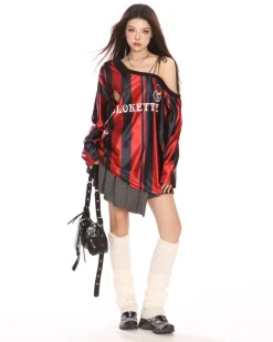 Sweatshirts|Long Sleeve Tops*Boogzel Clothing Blokette Striped Off-Shoulder Jersey