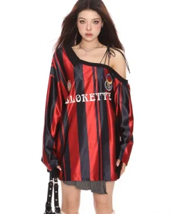 Sweatshirts|Long Sleeve Tops*Boogzel Clothing Blokette Striped Off-Shoulder Jersey