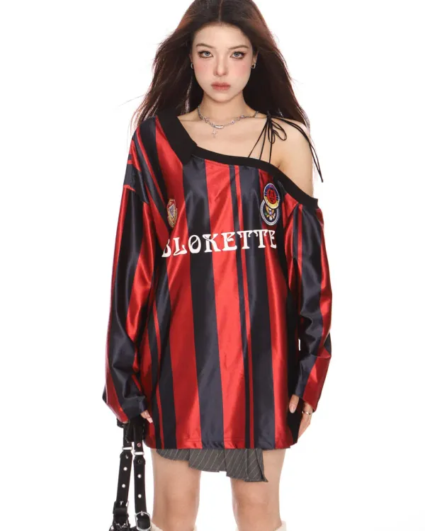 Sweatshirts|Long Sleeve Tops*Boogzel Clothing Blokette Striped Off-Shoulder Jersey