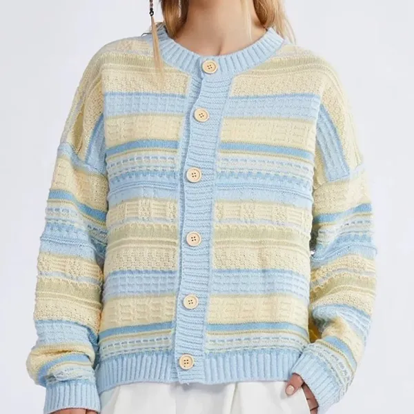 Knit Cardigans|Striped Sweaters*Boogzel Clothing & Yellow Pastel Striped Cardigan Blue