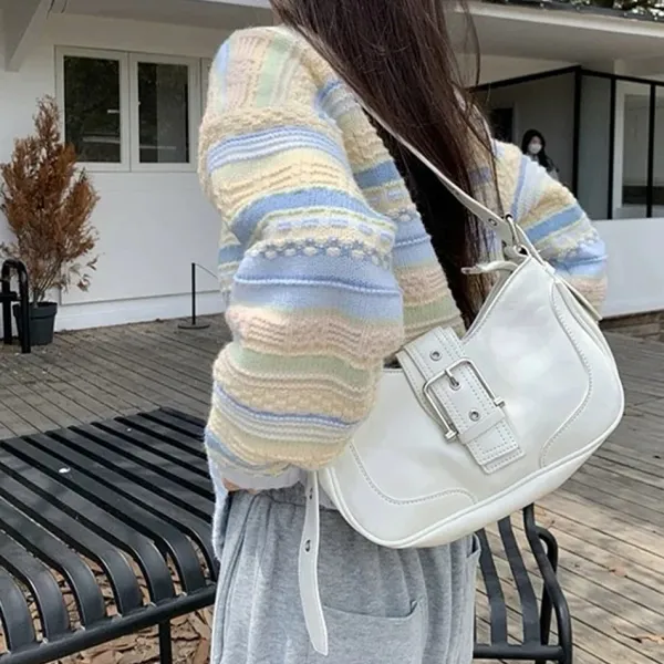 Knit Cardigans|Striped Sweaters*Boogzel Clothing & Yellow Pastel Striped Cardigan Blue