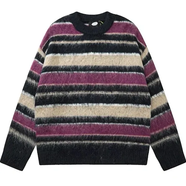 Striped Sweaters|Sweaters*Boogzel Clothing Blueberry & Cream Striped Sweater Purple/beige