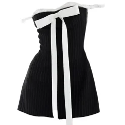 Dresses & Rompers*Boogzel Clothing Bow Lace Striped Mini Dress Black/white