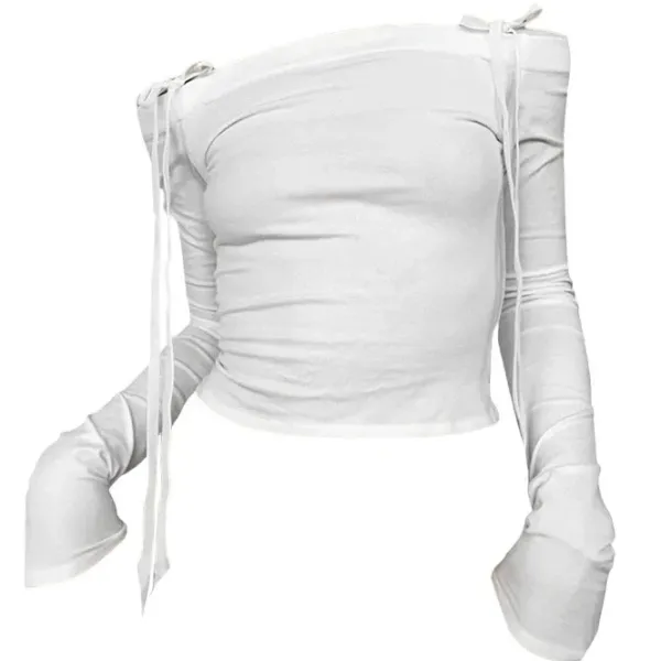 Long Sleeve Tops*Boogzel Clothing Bow Off-Shoulder Long Sleeve Top White