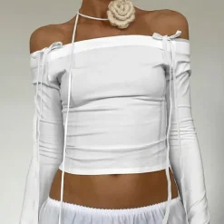 Long Sleeve Tops*Boogzel Clothing Bow Off-Shoulder Long Sleeve Top White