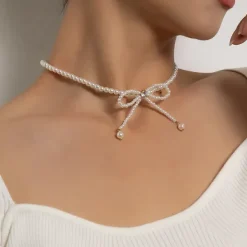 Necklaces & Chokers*Boogzel Clothing Bow Pearl Choker White