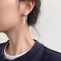 Earrings|Necklaces & Chokers*Boogzel Clothing Bow Pendant Pearl Earrings Silver