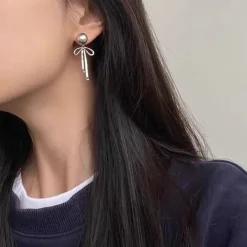 Earrings|Necklaces & Chokers*Boogzel Clothing Bow Pendant Pearl Earrings Silver