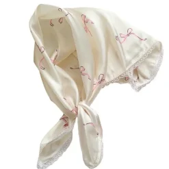 Other*Boogzel Clothing Bow Print Satin Bandana White