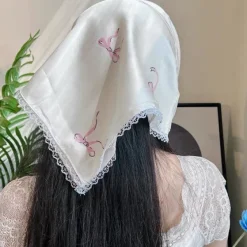 Other*Boogzel Clothing Bow Print Satin Bandana White