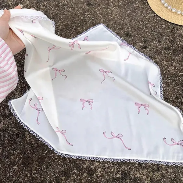 Other*Boogzel Clothing Bow Print Satin Bandana White