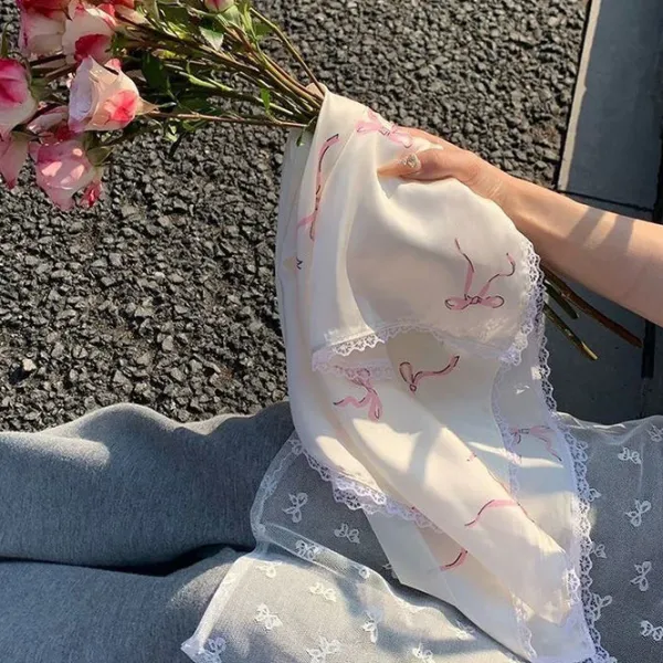 Other*Boogzel Clothing Bow Print Satin Bandana White