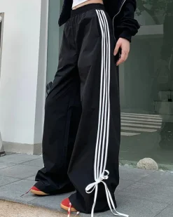 Pants & Trousers*Boogzel Clothing Bow Tie Side Stripe Pants Black/white