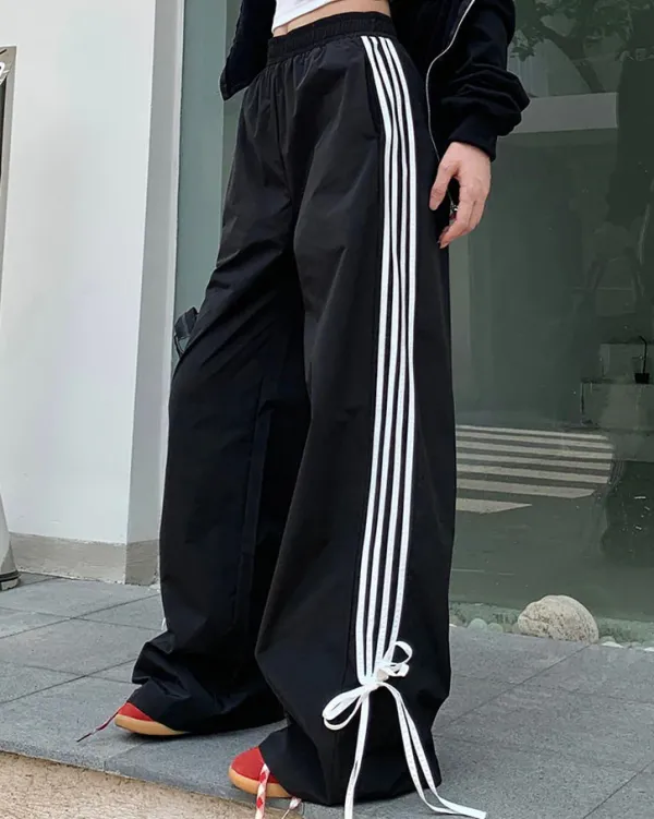 Pants & Trousers*Boogzel Clothing Bow Tie Side Stripe Pants Black/white
