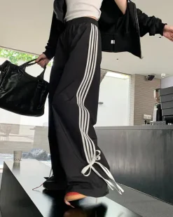 Pants & Trousers*Boogzel Clothing Bow Tie Side Stripe Pants Black/white
