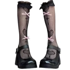 Socks*Boogzel Clothing Bows Fishnet Knee Socks
