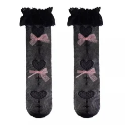 Socks*Boogzel Clothing Bows Fishnet Knee Socks